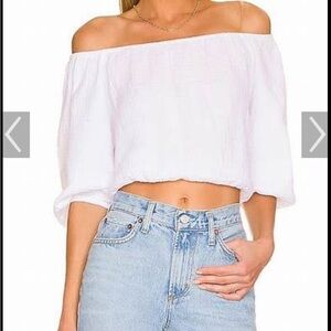 Bobi White Crop Top - off shoulder, Size XS, guaze cotton